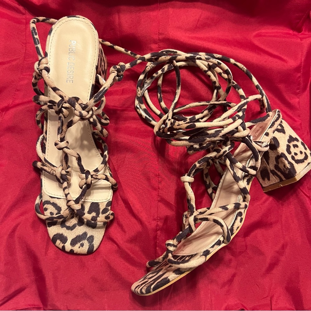 Leopard Print Strappy Block Heels